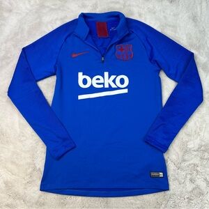 Nike FCB Soccer 1/4 Zip Beko Pullover Thumbhole Dri-Fit Shirt Small Barcelona
